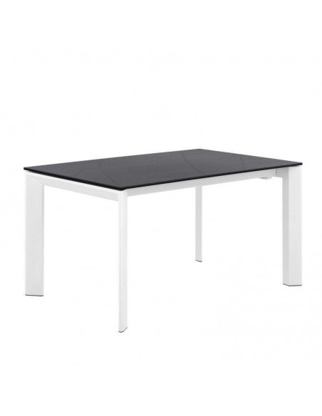 Mesa de jantar extensível LISA 160x90, porcelanato preto Sahara e branco.
