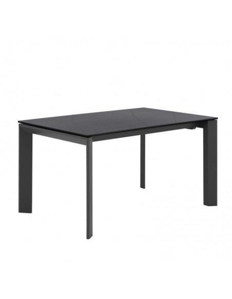 Mesa comedor extensible LISA 160x90, porcelánico negro Sahara y metal antracita