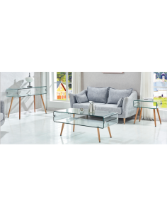 Mesa de café em vidro Roterdão 110x55, madeira de faia 2