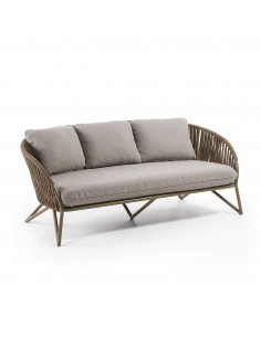 Sofá exterior Branzie, 3 lugares em corda marrom, 180 cm.