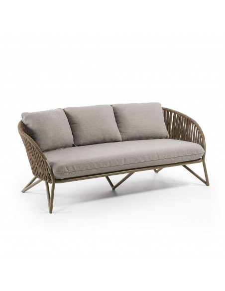 Sofá exterior Branzie, 3 lugares em corda marrom, 180 cm.