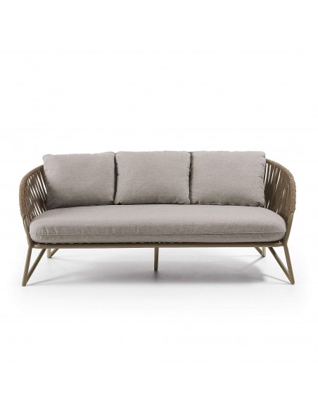 Sofá de exterior Branzie, 3 plazas de cuerda marrón 180 cm.