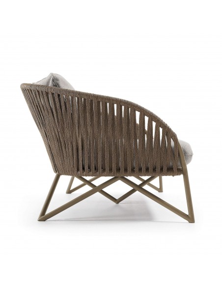 Sofá exterior Branzie, 3 lugares em corda marrom, 180 cm.