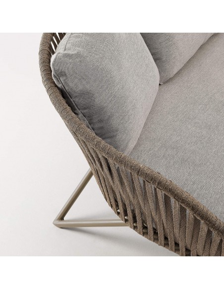 Sofá exterior Branzie, 3 lugares em corda marrom, 180 cm.