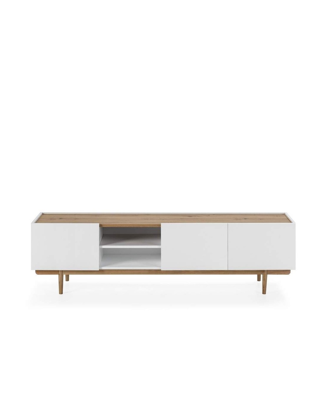 MUEBLE TV DISEÑO NÓRDICO BLANCO MATE – ROBLE NATURAL (180x45x50cm)