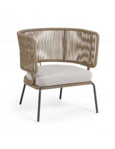 Sillón exterior Nadin, cuerda beige y patas de acero...