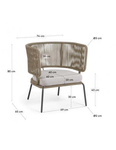 Sillón exterior Nadin, cuerda beige y patas de...