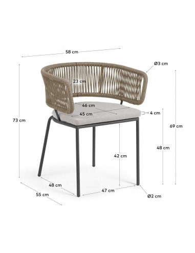 Silla exterior Nadin, cuerda beige y patas de...