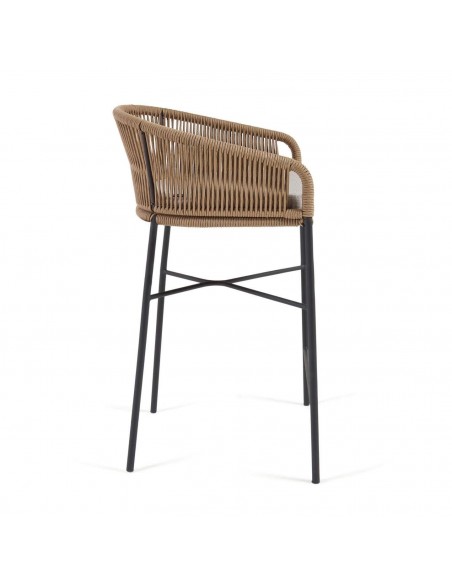 Taburete exterior Yanet em corda bege e aço galvanizado, altura 80 cm.