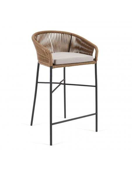 Taburete exterior Yanet em corda bege e aço galvanizado, altura 80 cm.