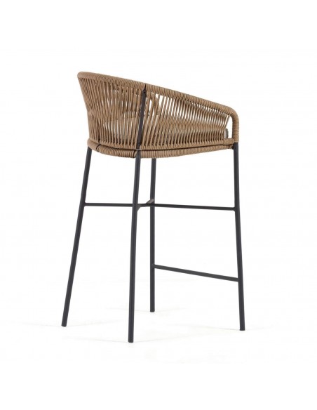 Taburete exterior Yanet em corda bege e aço galvanizado, altura 80 cm.