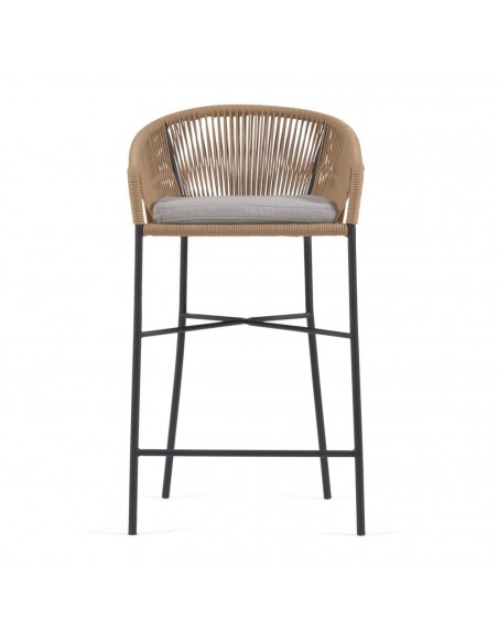 Taburete exterior Yanet, cuerda beige y acero galvanizado altura 80 cm.