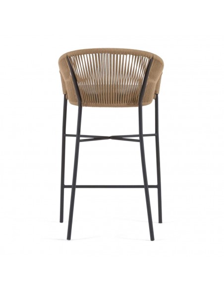 Taburete exterior Yanet em corda bege e aço galvanizado, altura 80 cm.