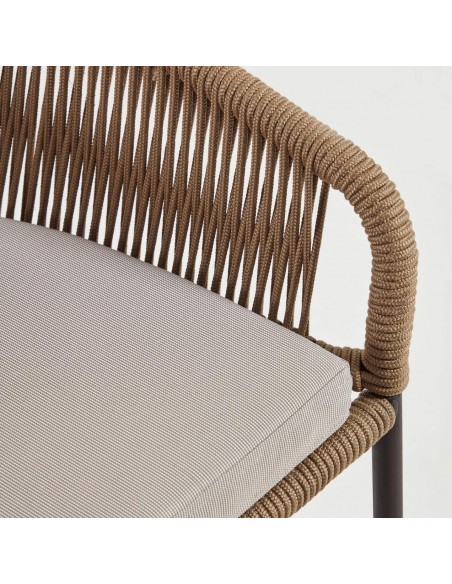 Taburete exterior Yanet, cuerda beige y acero galvanizado altura 80 cm.