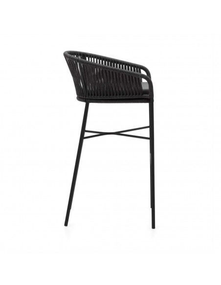 Taburete exterior Yanet em corda preto e aço galvanizado, altura 80 cm.