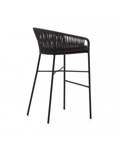 Taburete exterior Yanet, cuerda negro y acero galvanizado altura 80 cm.