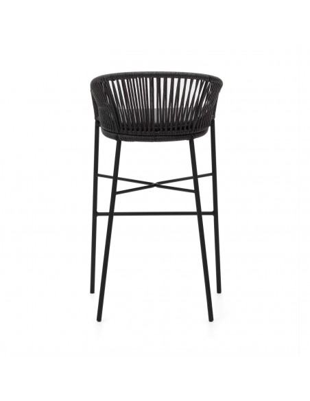 Taburete exterior Yanet em corda preto e aço galvanizado, altura 80 cm.