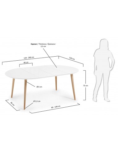 OAKLAND Mesa redonda extensible 120(200)x120, blanco, haya