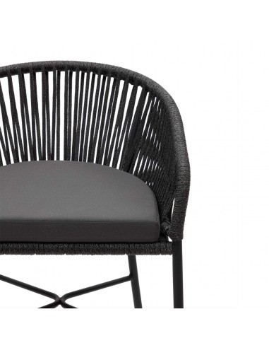 Taburete exterior Yanet em corda preto e aço...