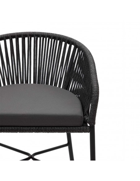 Taburete exterior Yanet em corda preto e aço galvanizado, altura 80 cm.