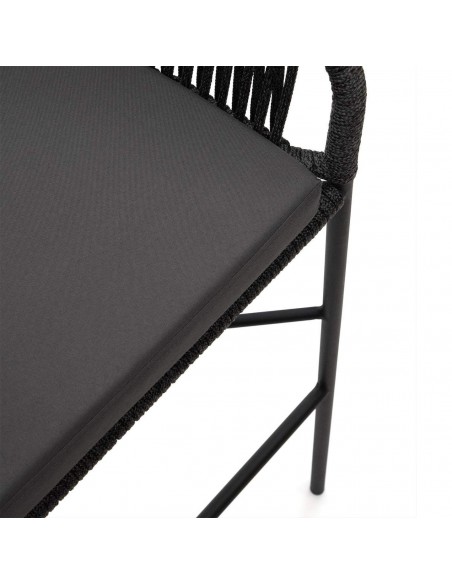 Taburete exterior Yanet em corda preto e aço galvanizado, altura 80 cm.