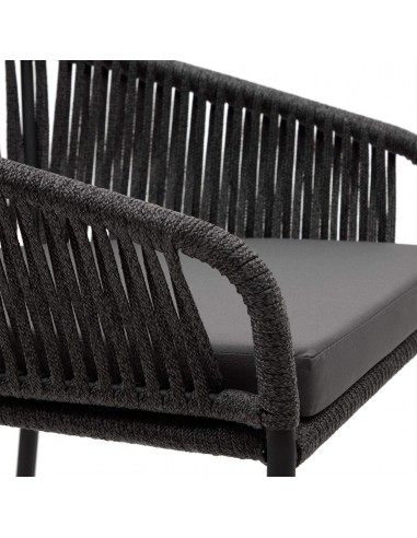 Taburete exterior Yanet em corda preto e aço...