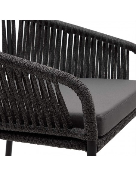 Taburete exterior Yanet em corda preto e aço galvanizado, altura 80 cm.