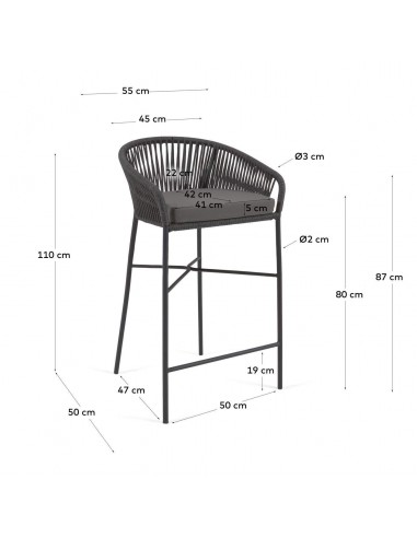 Taburete exterior Yanet, cuerda negro y acero...