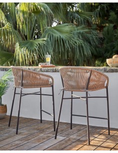 Taburete exterior Yanet, cuerda beige y acero galvanizado... 2