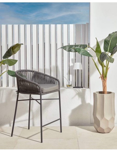 Taburete exterior Yanet, cuerda negro y acero galvanizado altura 80 cm.