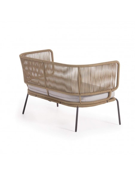 Sofá exterior Nadin de 2 lugares, corda bege e aço galvanizado.