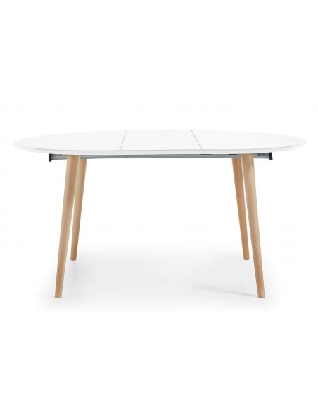 OAKLAND Mesa redonda extensible 120(200)x120, blanco, haya
