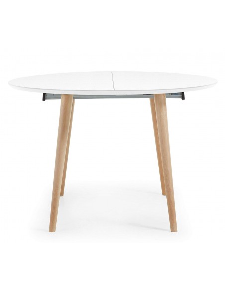 OAKLAND Mesa redonda extensible 120(200)x120, blanco, haya