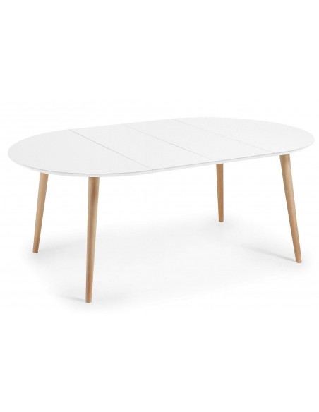 OAKLAND Mesa redonda extensible 120(200)x120, blanco, haya