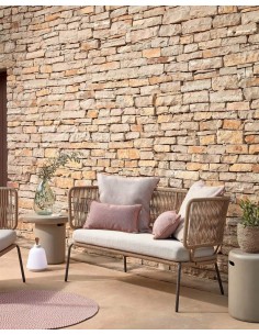 Sofá exterior Nadin de 2 lugares, corda bege e aço... 2