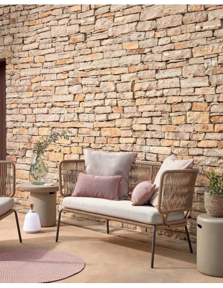 Sofá exterior Nadin de 2 lugares, corda bege e aço galvanizado.