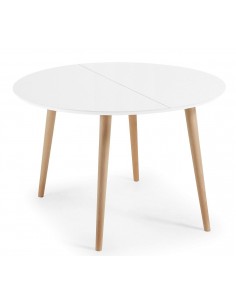 OAKLAND Mesa redonda extensible 120(200)x120, blanco, haya