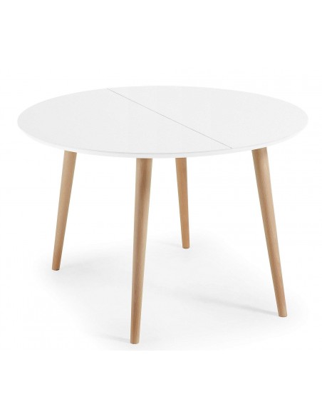 OAKLAND Mesa redonda extensible 120(200)x120, blanco, haya