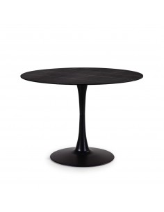MESA REDONDA ADA 110, cristal símil mármol y metal NEGRO