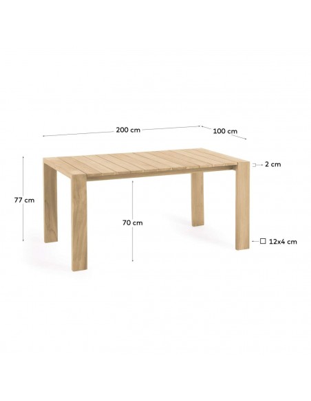 Mesa de exterior Victoire 200 x 100 cm, madera maciza de teca.