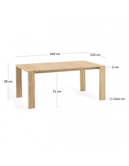 Mesa de exterior Victoire 240 x 110 cm, madera maciza de teca.