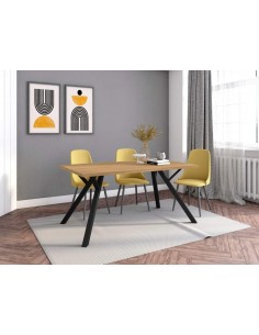 MESA COMEDOR PAOLA 160X90. NATURAL y patas METAL NEGRO. 2