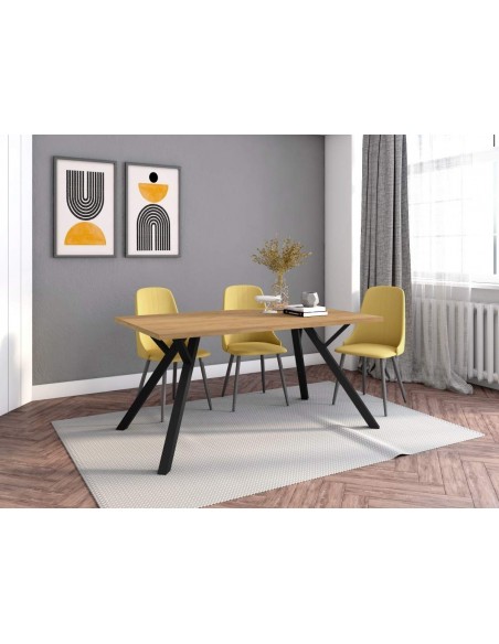 MESA DE JANTAR PAOLA 160X90 NATURAL e pés em BLACK METAL.