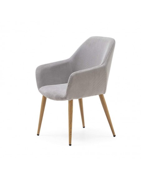 Silla con brazos DUNE, tejido pana y patas metalicas.