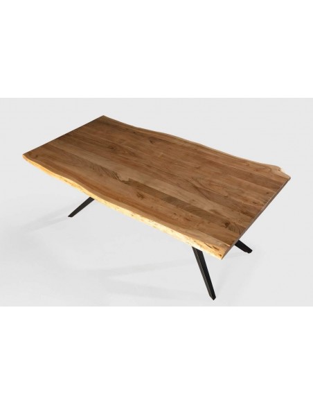 MESA DE COMEDOR MUDRI 200 x 100, ACACIA y PATA METAL NEGRO.