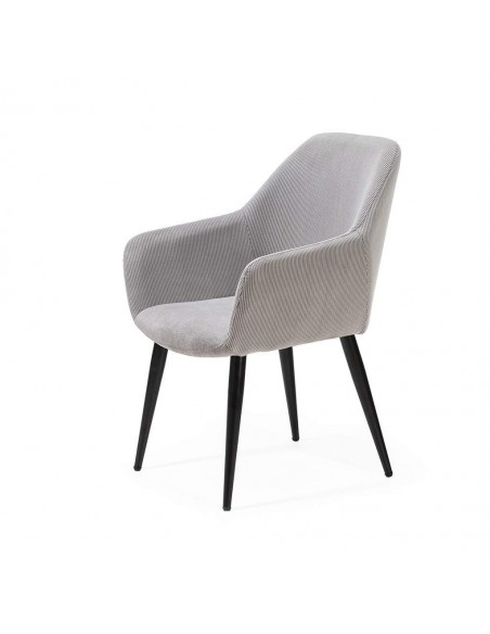 Silla con brazos DUNE, tejido pana y patas metalicas negras.