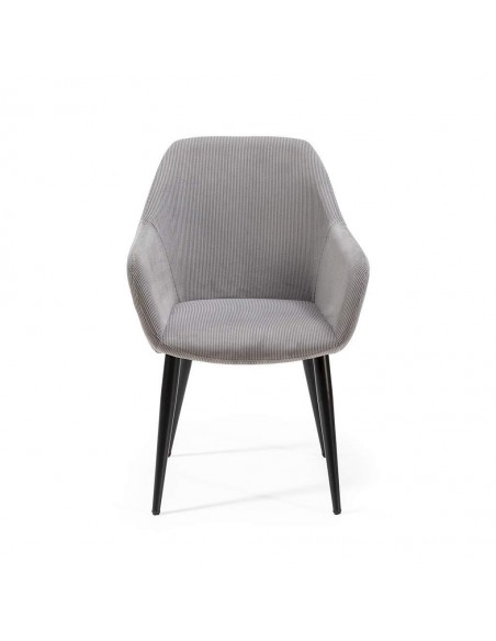 Silla con brazos DUNE, tejido pana y patas metalicas negras.