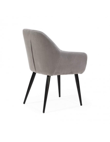 Silla con brazos DUNE, tejido pana y patas metalicas negras.