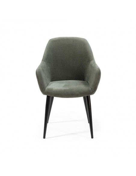 Silla con brazos DUNE, tejido pana y patas metalicas negras.