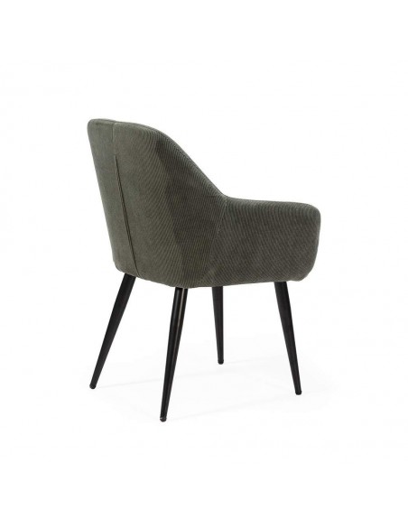 Silla con brazos DUNE, tejido pana y patas metalicas negras.